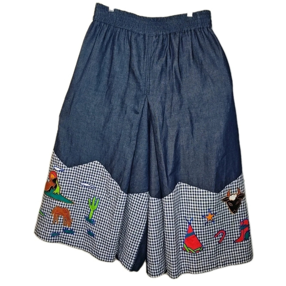 Vintage Southern Western Split Skirt Blue Chambray Equestrian Cottage Sz Large
